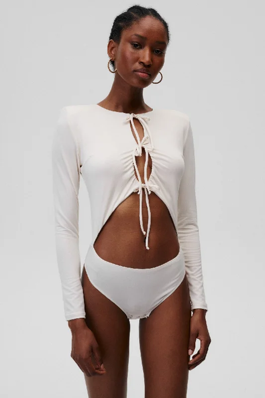 Con te Bodysuit Cream Elegant Halter Neck Bodysuit