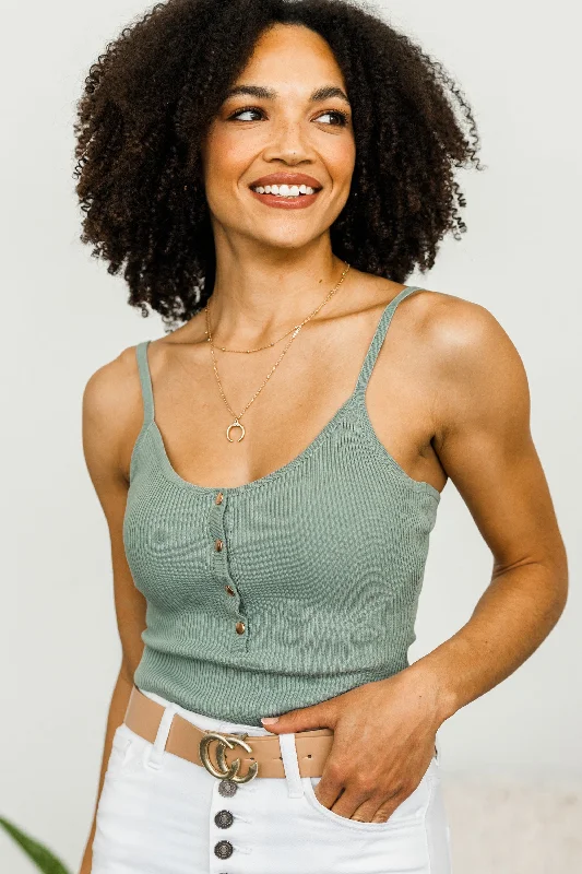 The Show Must Go On Olive Green Henley Bodysuit Trendy Scoop Neck Bodysuit