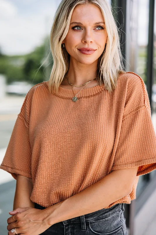 Take Your Place Clay Orange Ribbed Bodysuit Cozy Cotton Bodysuit