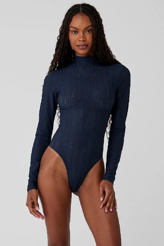 Euphoria Long Sleeve Bodysuit - Navy Stylish Bodysuit with Lace Detail