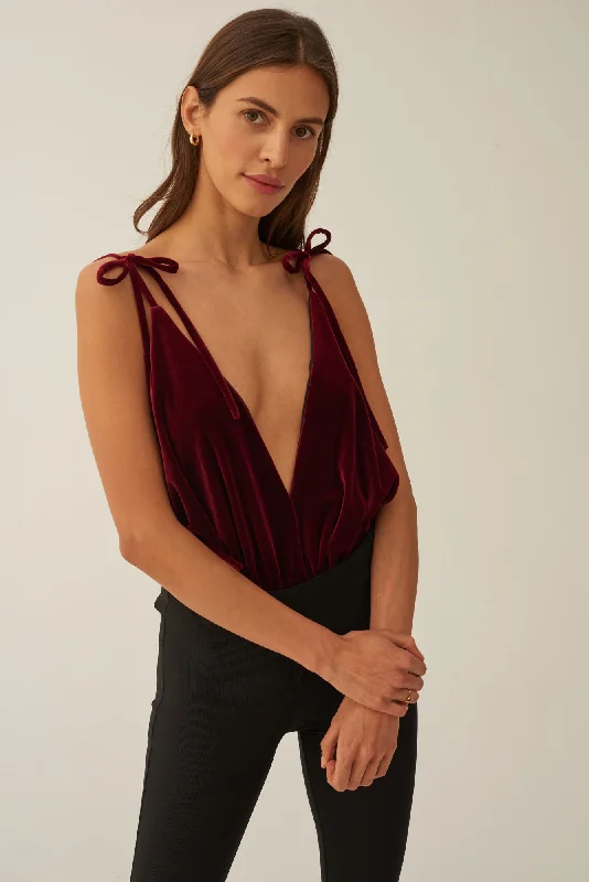 Once in a Blue Moon Bodysuit Burgundy Stylish Faux Leather Bodysuit